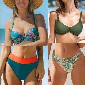 NWT Cupshe Two Piece Swimsuit Bikini Supportive Bust & High Waist BUNDLE Size S